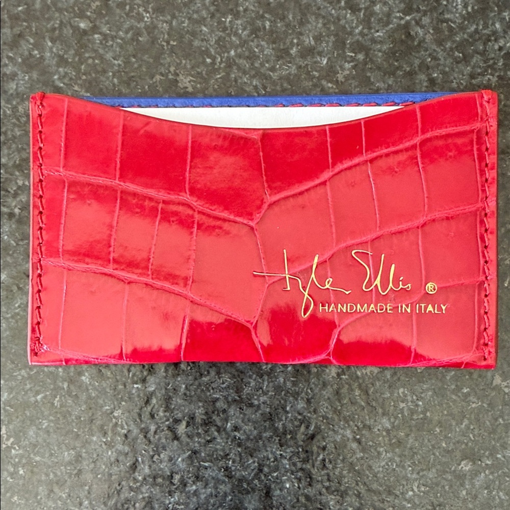 Red Croc-Embossed Leather Card Holder
